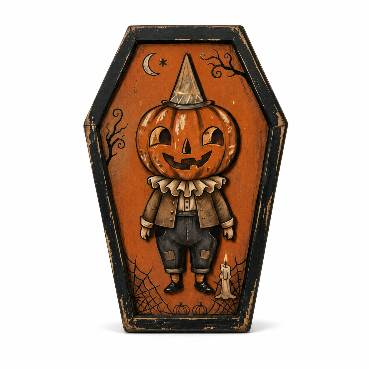 Halloween Wooden Coffin Skull Bat Tabletop Decoration