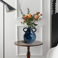 Blue Ceramic Double Handle Vase for Home Decoration