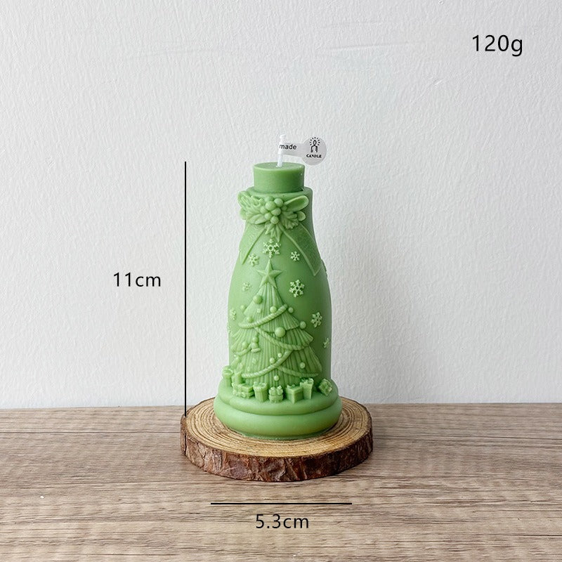 Christmas Bottle Candle Holiday Decor 3D Embossed Tabletop Accent