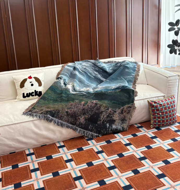 Scenic Woven Throw Blanket Jacquard Sofa Home Decor
