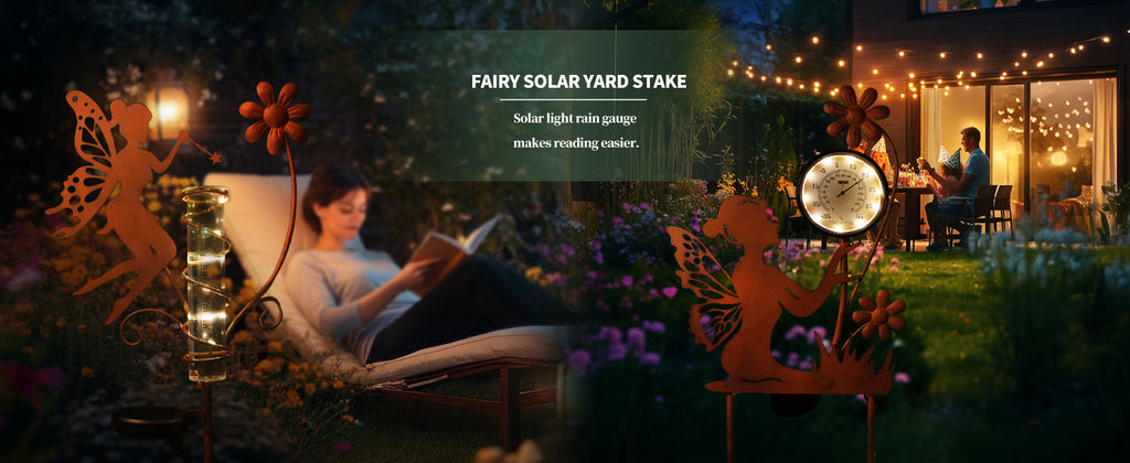 Solar Fairy Thermometer Garden Stake Outdoor Decor