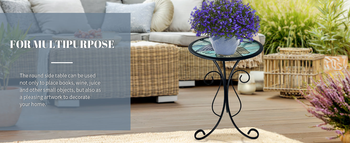 Outdoor Garden Glass Side Table with Pelican Design