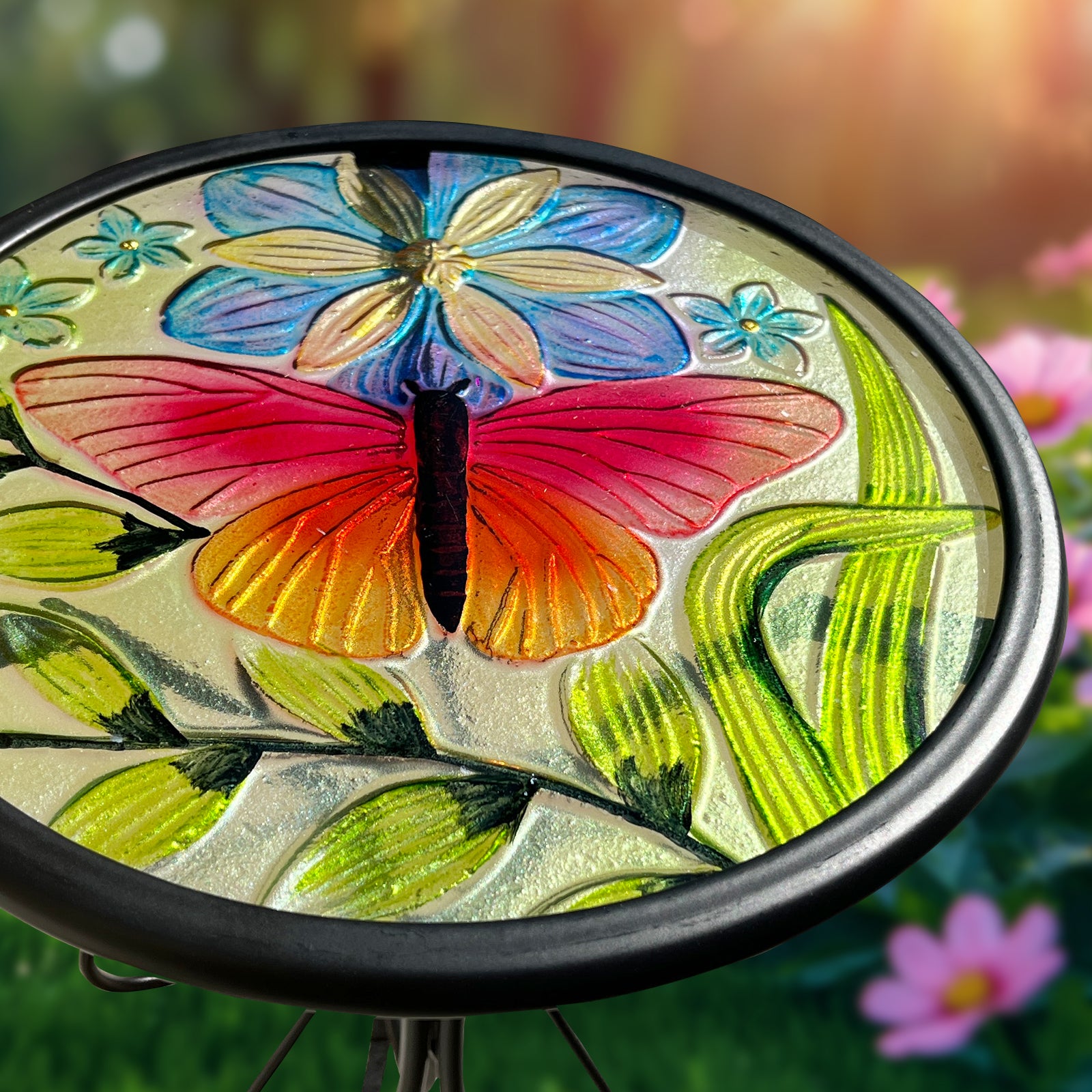 Butterfly Metal Glass Side Table 12in for Garden & Patio