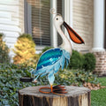 Blue Solar Metal Glass Pelican Garden Statue 19in