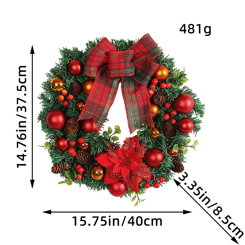 Christmas Wreath with Red Bow and Ornaments Door Decor