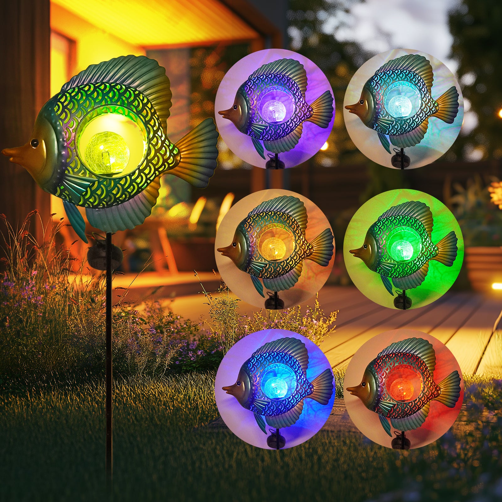 Solar Fish Garden Light 36 Inch Metal Outdoor Decor