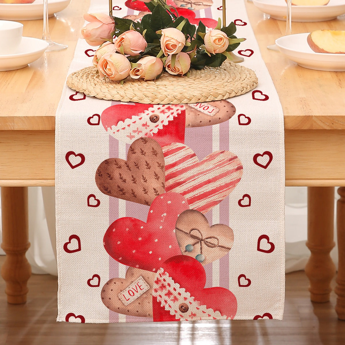 Valentine’s Day Heart Table Runner Red Printed Decor