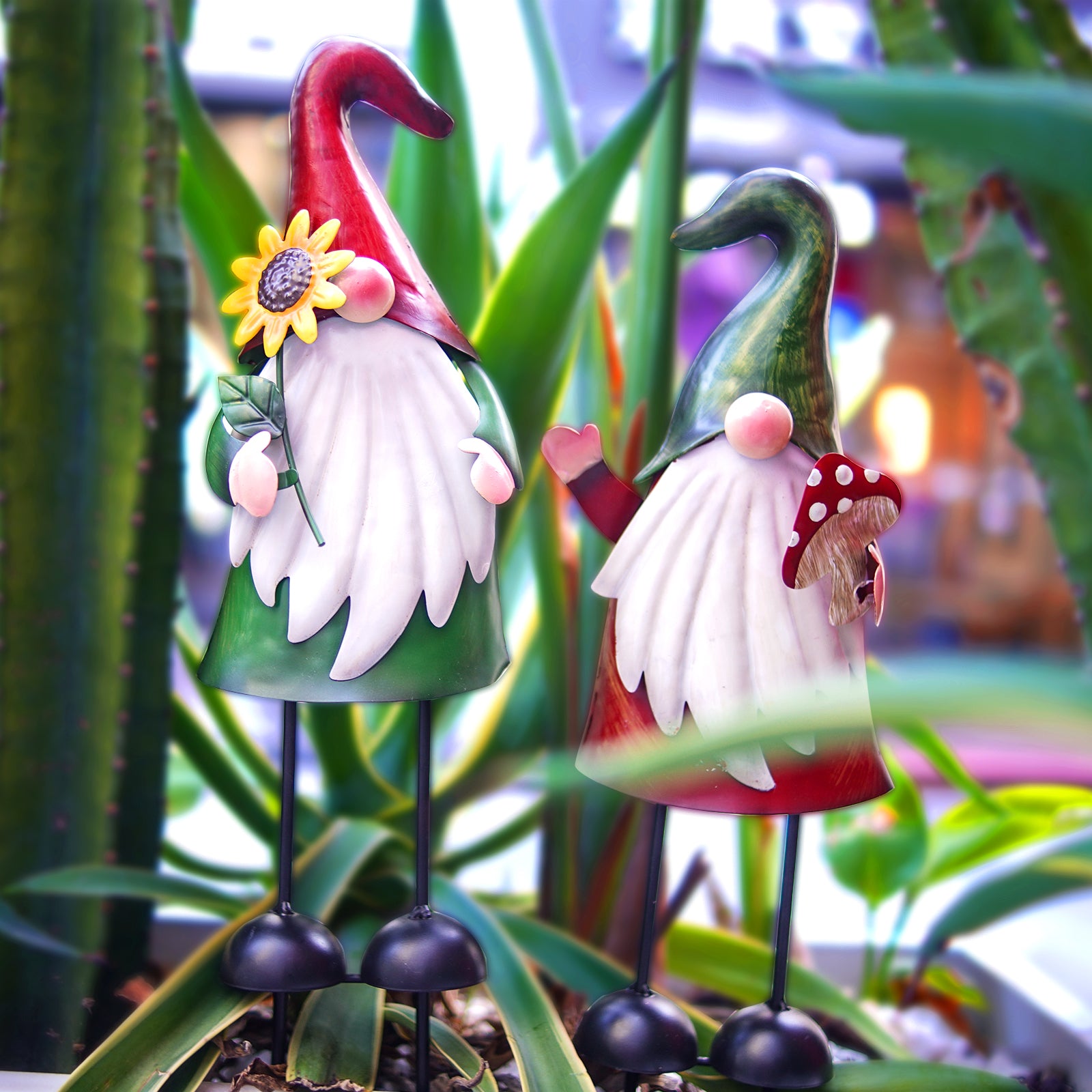 Solar Gnome Swing Lights Set of 2 - Red & Green