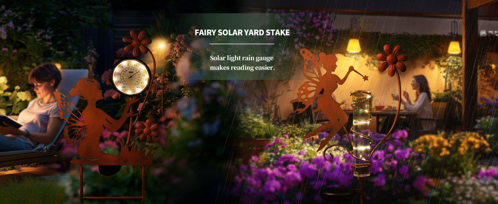Solar Fairy Rain Gauge Garden Stake Outdoor Decor