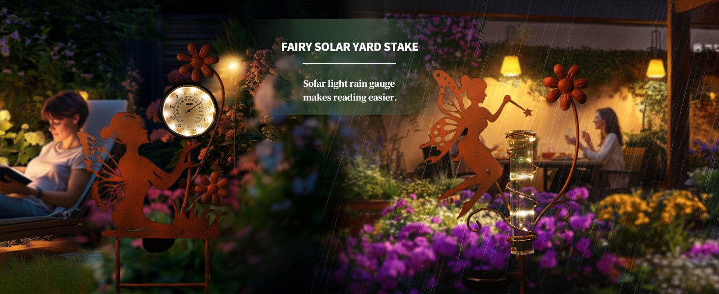 Solar Fairy Rain Gauge Garden Stake Outdoor Decor