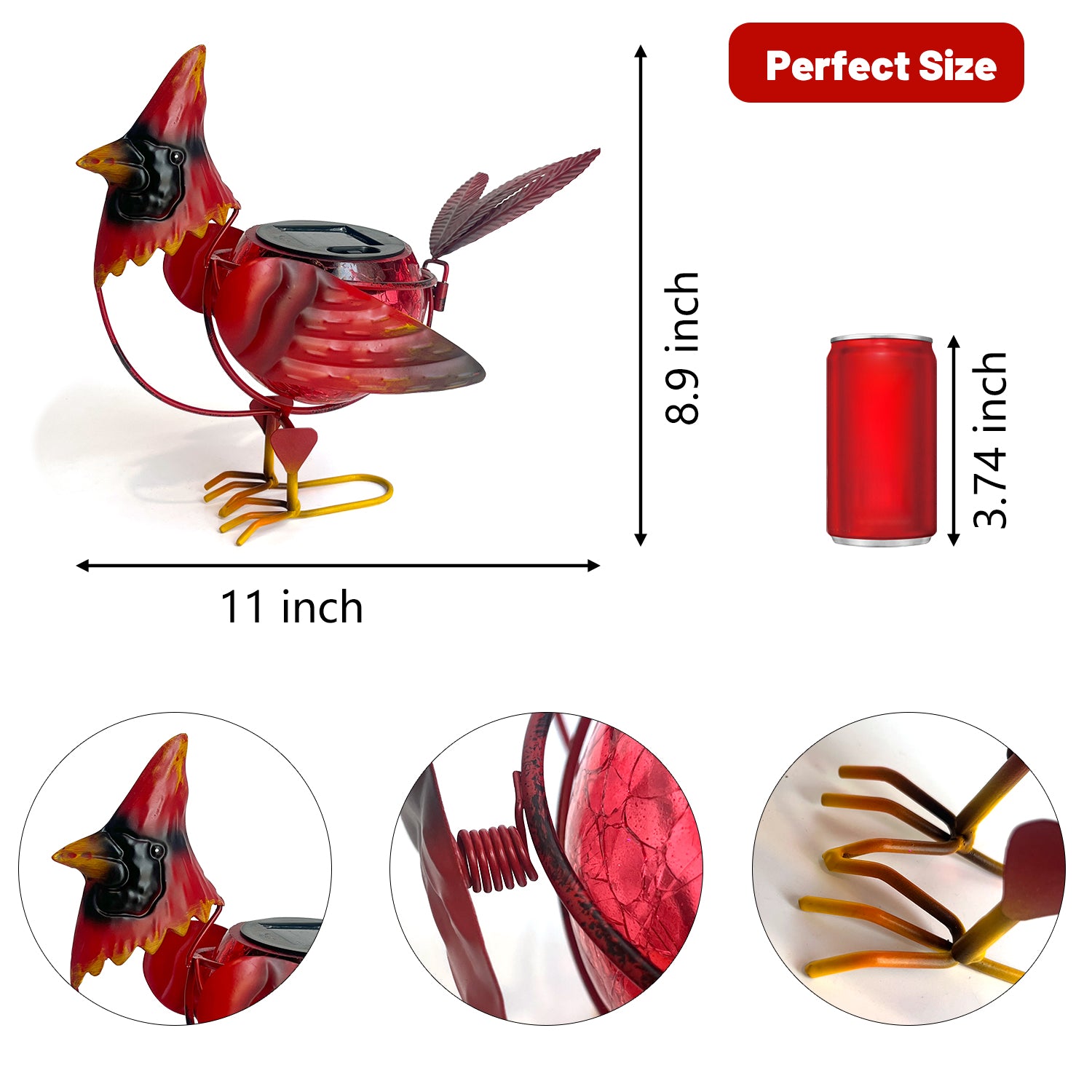 Solar Garden Cardinal Light Metal Crackle Glass Decor