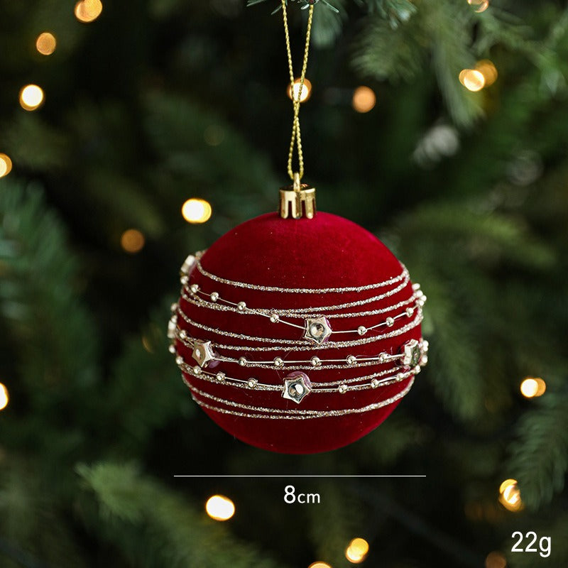 Burgundy Velvet Glitter Ball Christmas Tree Ornaments