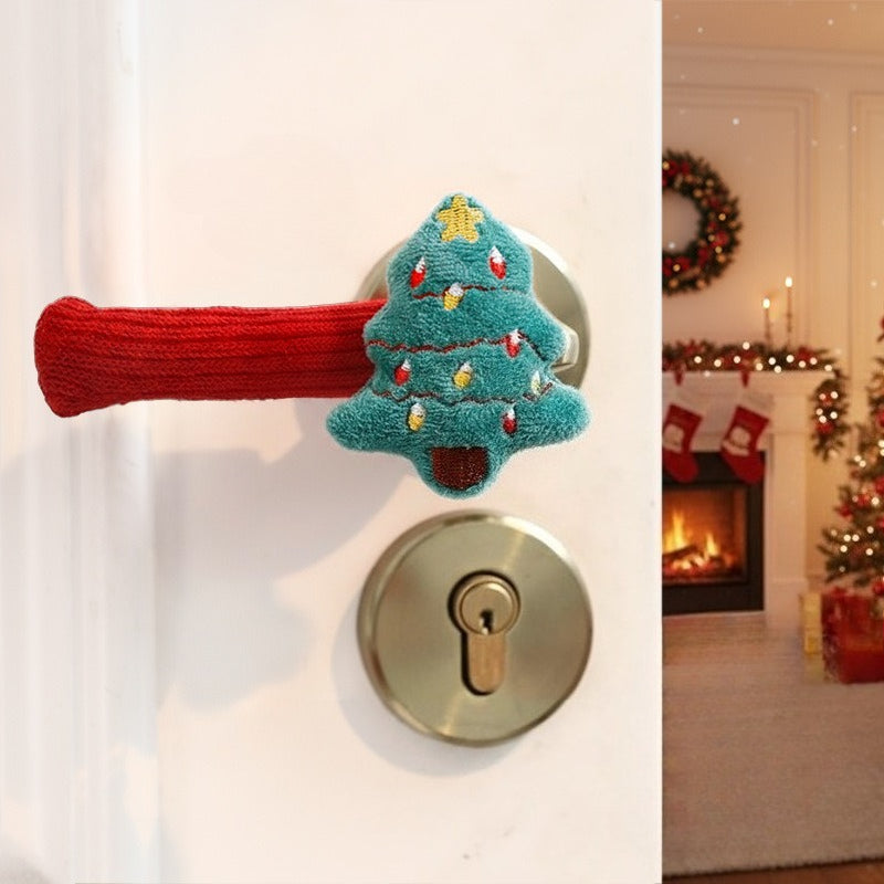 Christmas Knitted Plush Door Handle Cover Holiday Door Decoration