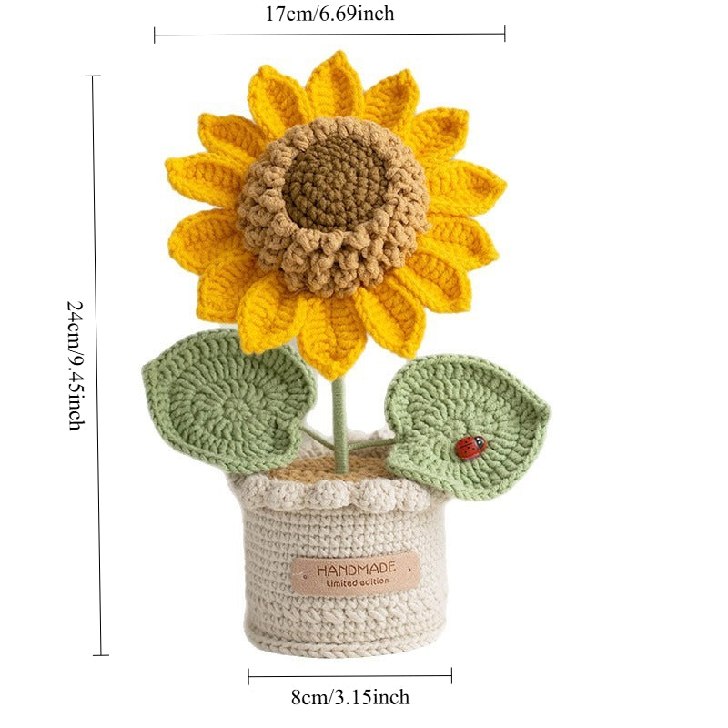 Handmade Crochet Sunflower Planter Decorative Flower Pot