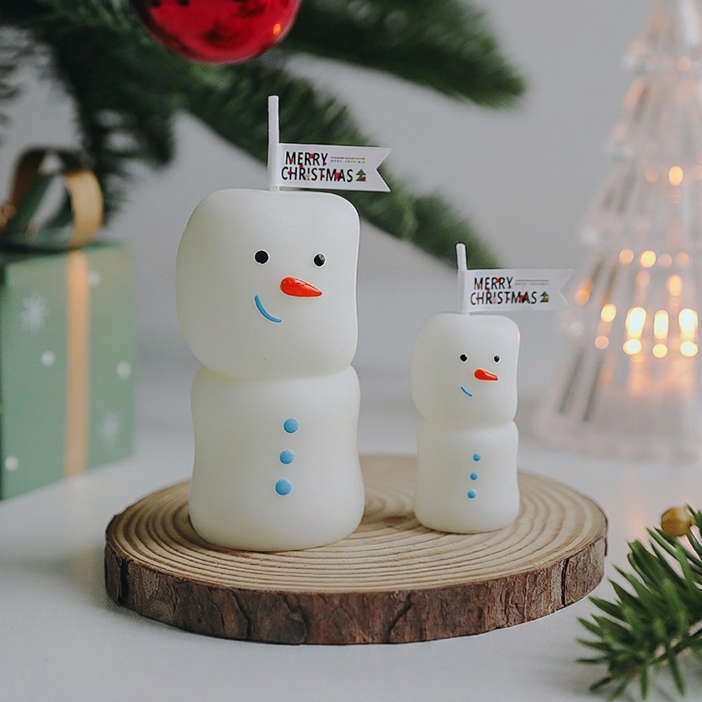 Christmas Snowman Scented Candle Couple Set Holiday Decor
