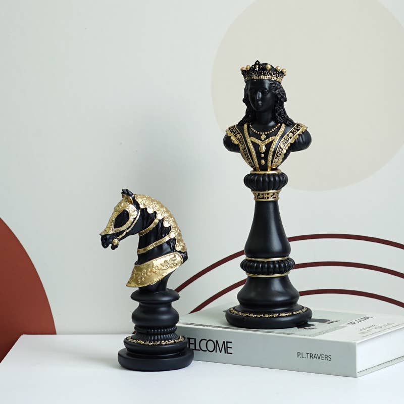 Elegant Resin Chess Piece Figurine Set King Queen Horse
