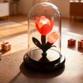 Glass Dome Flower Night Light Battery Powered LED Lamp