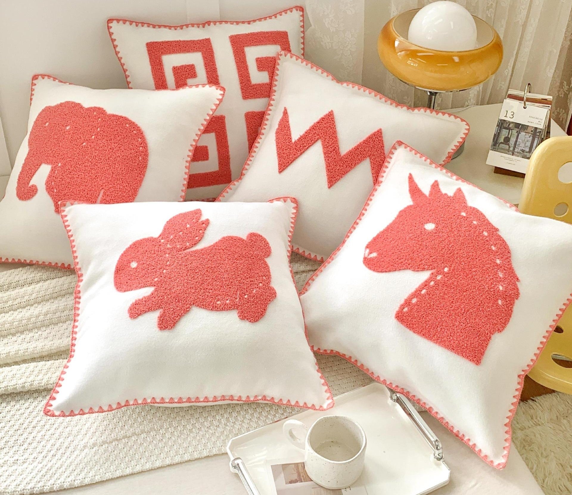 Valentine Embroidered Tufted Pillow Cover Shell Edge Decor