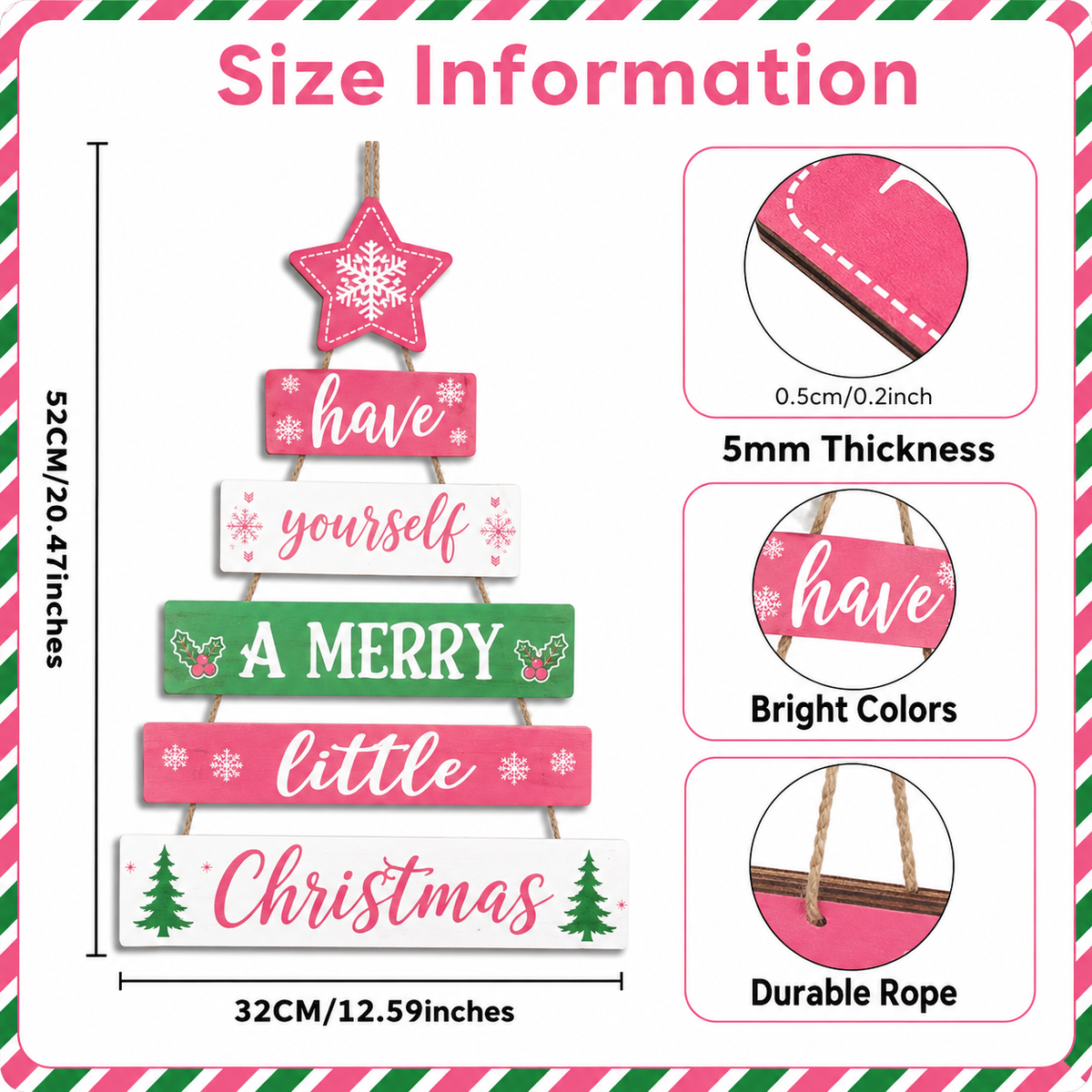 Wooden Christmas Holiday Wall Decor Hanging Ornament