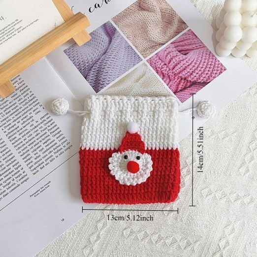 Crochet Christmas Drawstring Gift Pouch Holiday Storage Bag