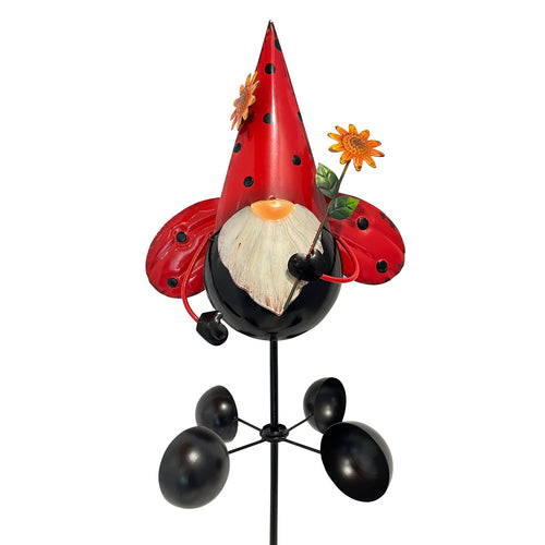 48" Ladybug Gnome Wind Spinner Garden Stake Outdoor Decor