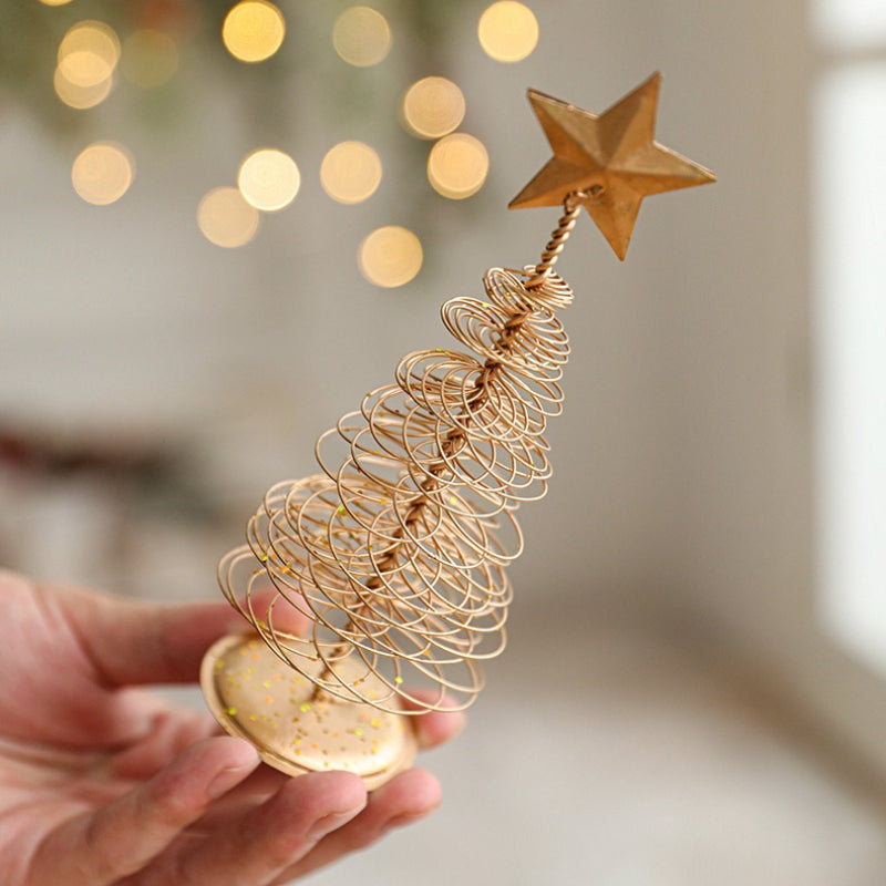 Gold Metal Tabletop Christmas Tree with Star Topper