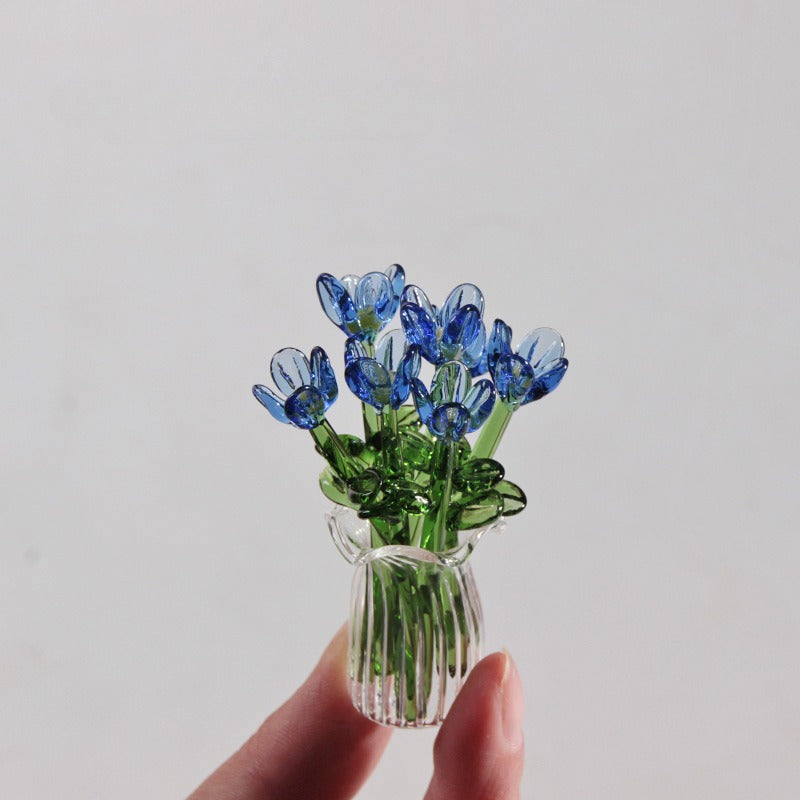 Mini Glass Flower Vase Artificial Floral Decor Gift Ornament