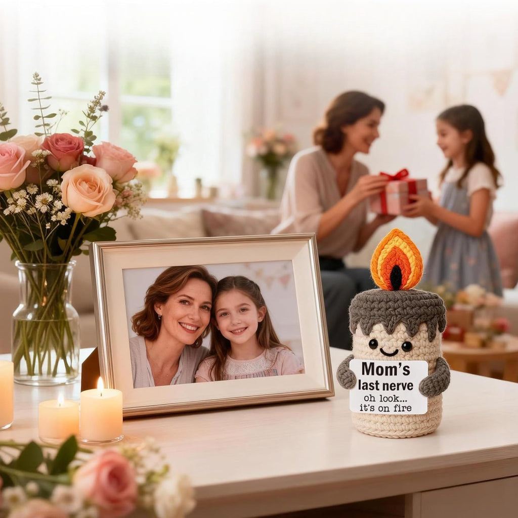 Handmade Crochet Funny Candle Positive Plush Home Decor