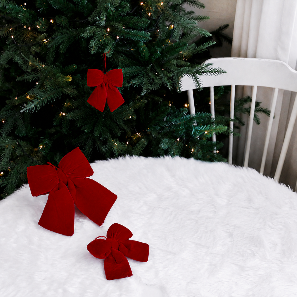 Christmas Bow Ornaments Fabric Holiday Tree Decorations