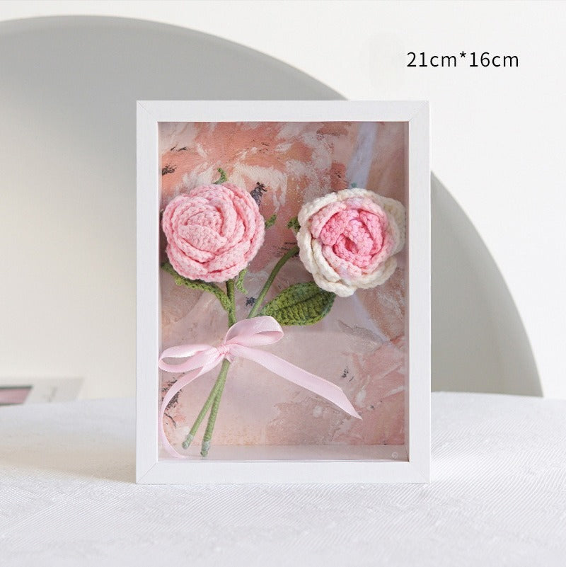 Handmade Crochet Rose Flower Decorative Wall Frame