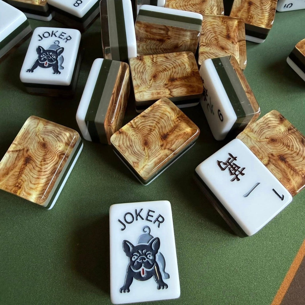 Wood Grain Acrylic Mahjong Set Classic Game Tiles