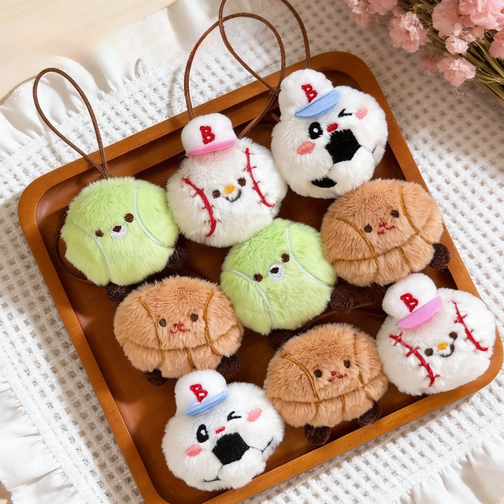 Plush Sports Ball Keychain Bag Charm Cute Keyring Pendant