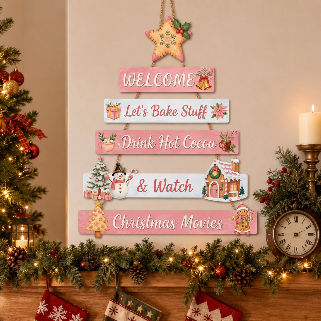 Wooden Christmas Holiday Wall Decor Hanging Ornament