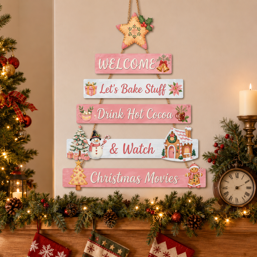 Wooden Christmas Holiday Wall Decor Hanging Ornament