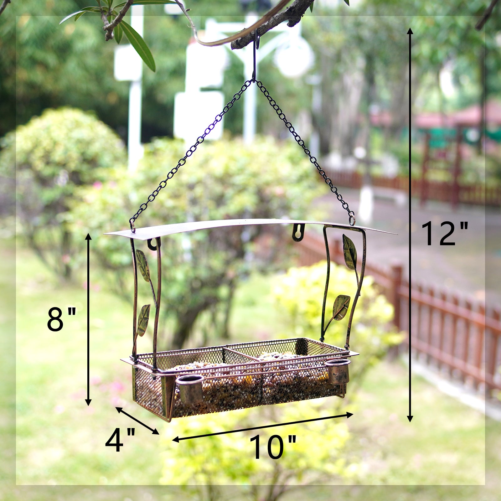 Metal Leaf Hanging Bird Feeder Outdoor Garden Decor