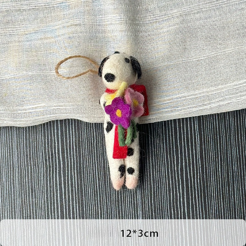 Handmade Wool Felt Animal Puppy Bear Hanging Ornament Bag Charm