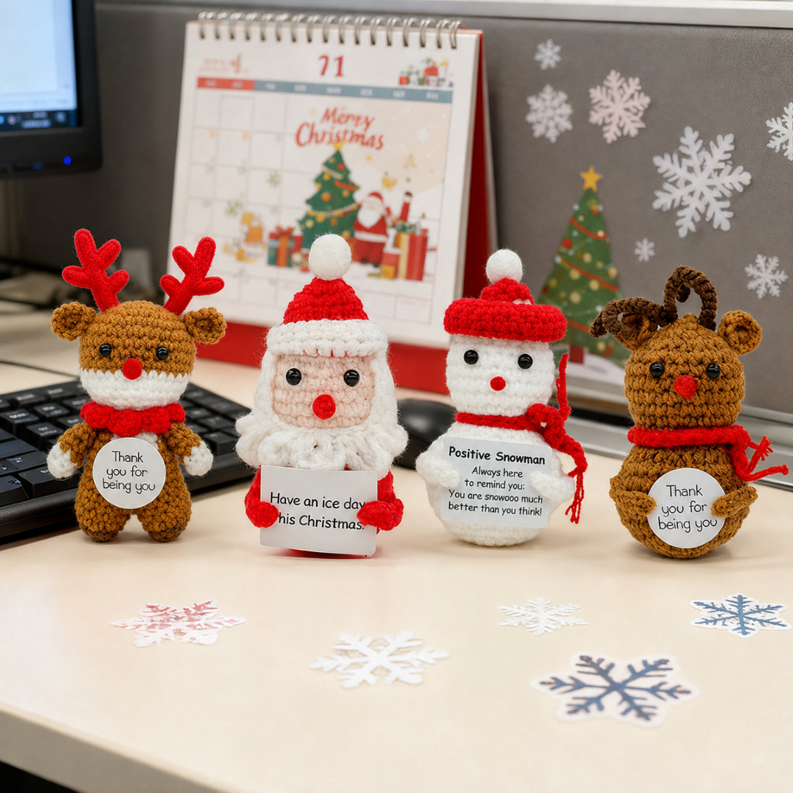 Christmas Crochet Plush Figurines Holiday Tabletop Decor