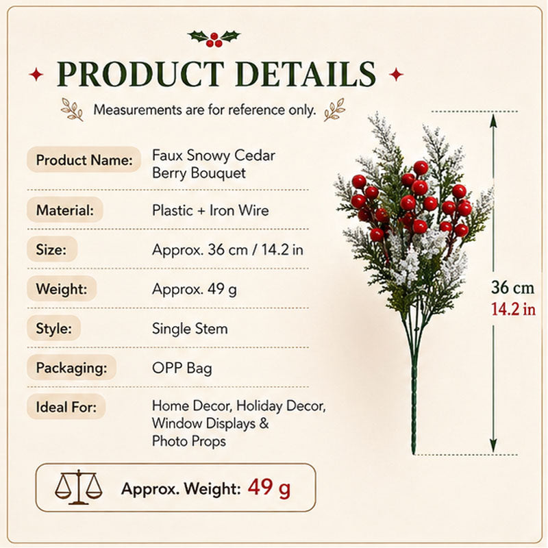 Artificial Christmas Berry Pine Needle Branch Holiday Home Decor