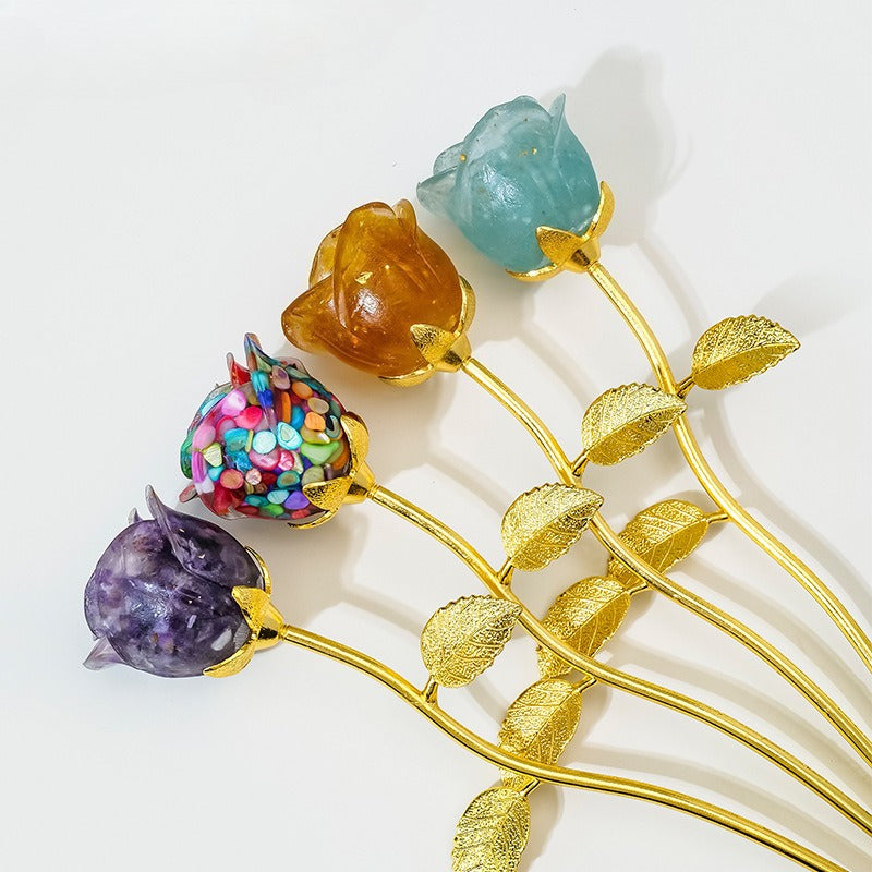 Crystal Stone Resin Flower Stem Decor with Metal Branch