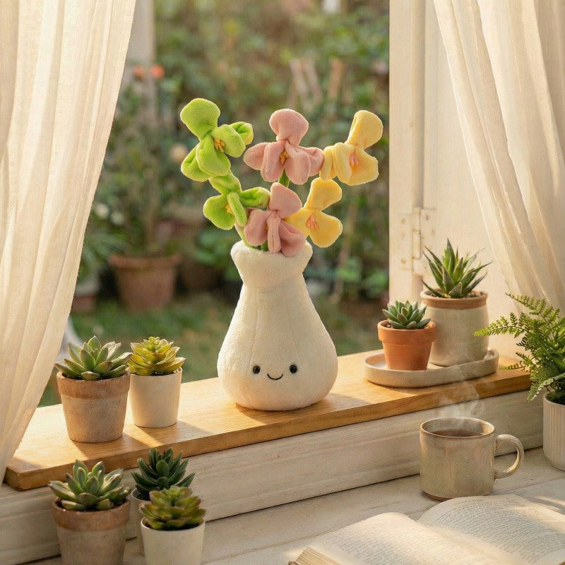 Plush Mini Flower Vase Decor Soft Dandelion Orchid Tulip Lily