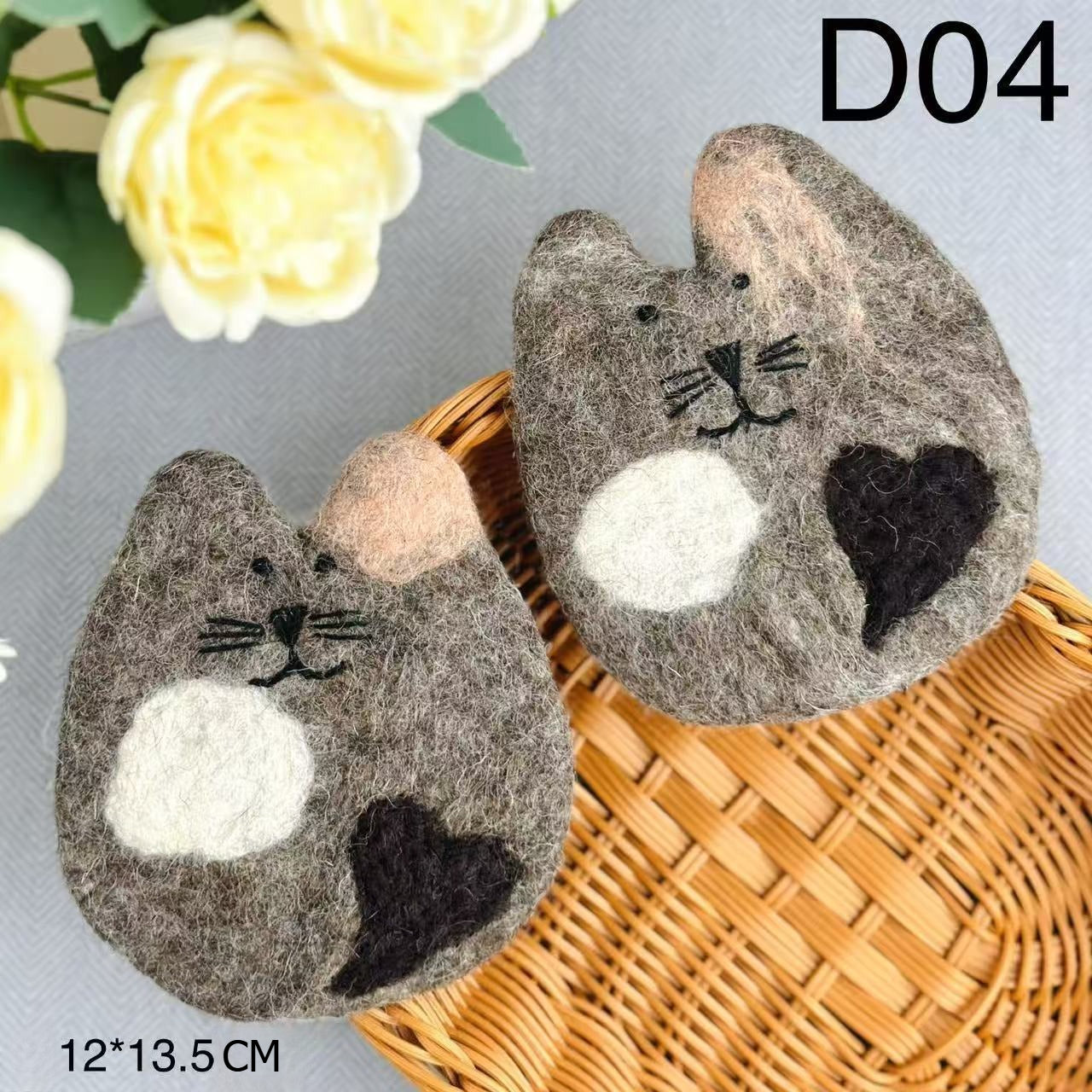 Handmade Wool Felt Animal Coaster Cute Cat Tiger Bear Mat