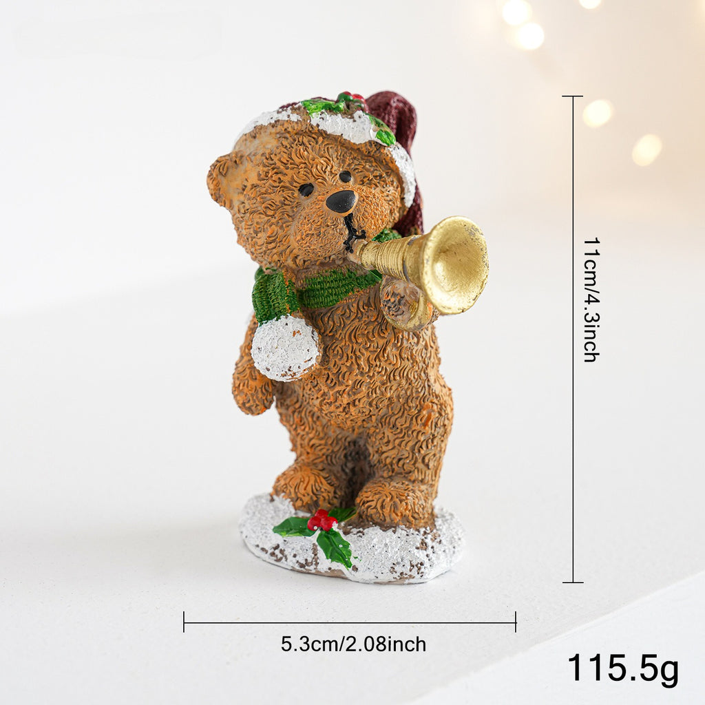 Christmas Bear Resin Figurine Santa Hat Holiday Decor