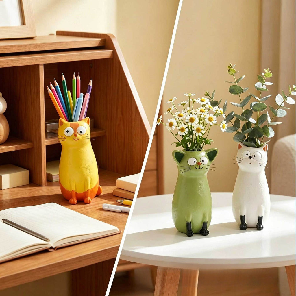 Quirky Cat Flower Vase Whimsical Animal Planter Home Decor