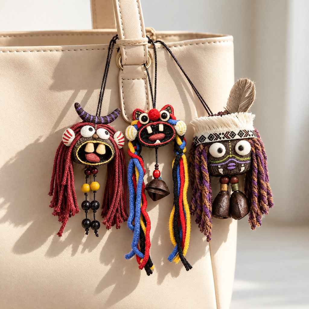 Handmade Tribal Character Bag Charm Keychain