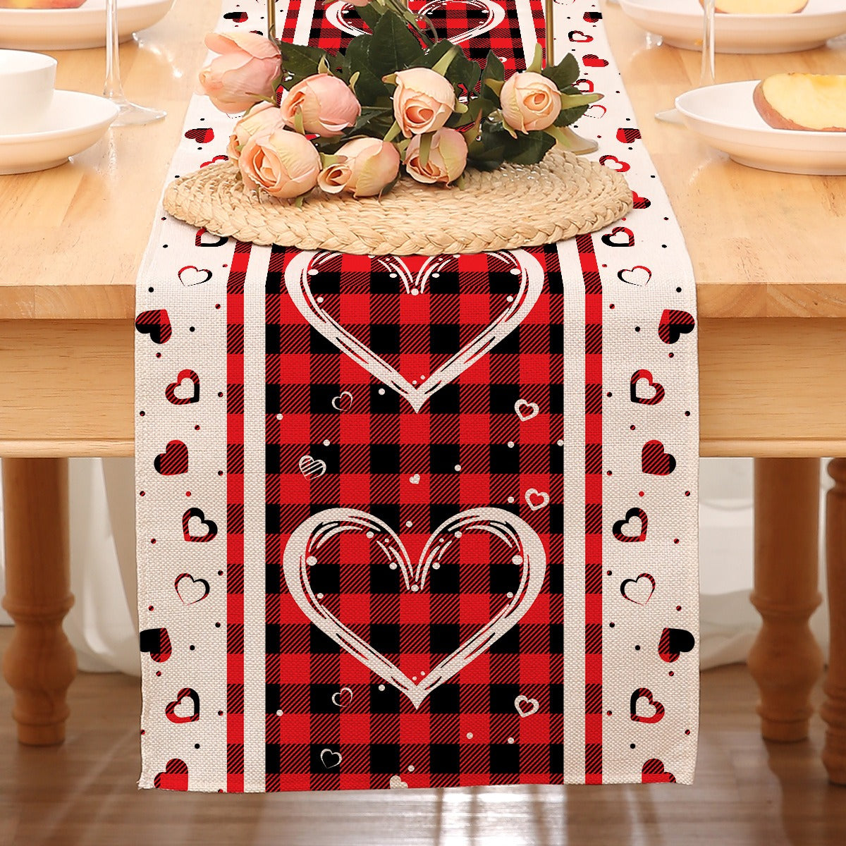 Valentine’s Day Heart Table Runner Red Printed Decor