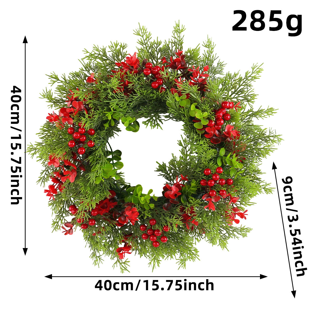 Christmas Wreath with Red Bow and Ornaments Door Decor