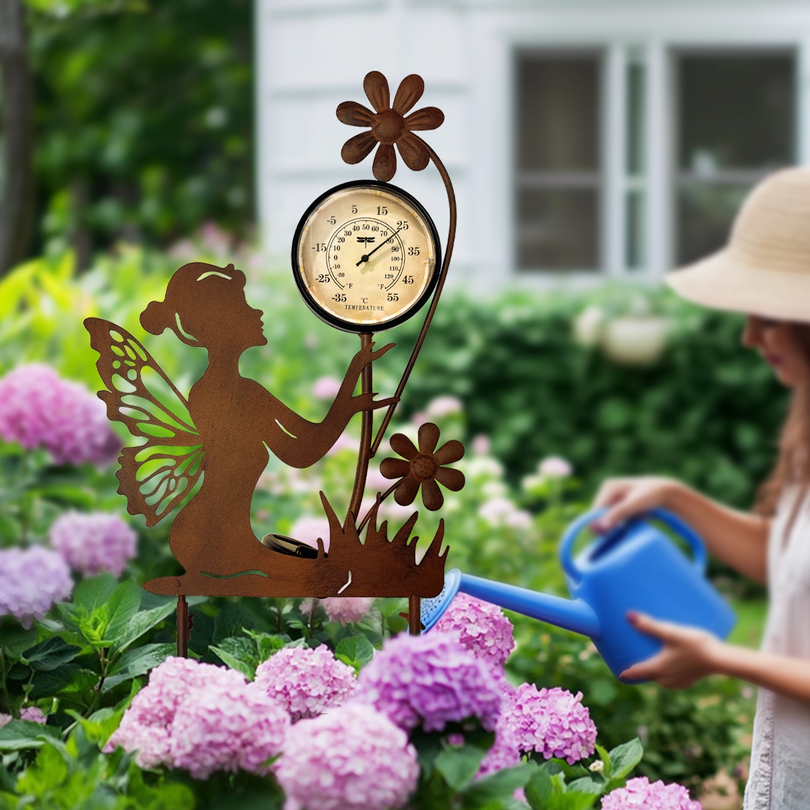 Solar Fairy Thermometer Garden Stake Outdoor Decor