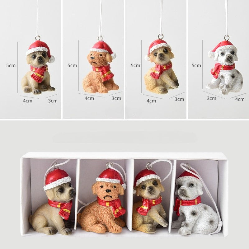 Christmas Resin Mini Figurine Ornament Set Holiday Gift Box Decor
