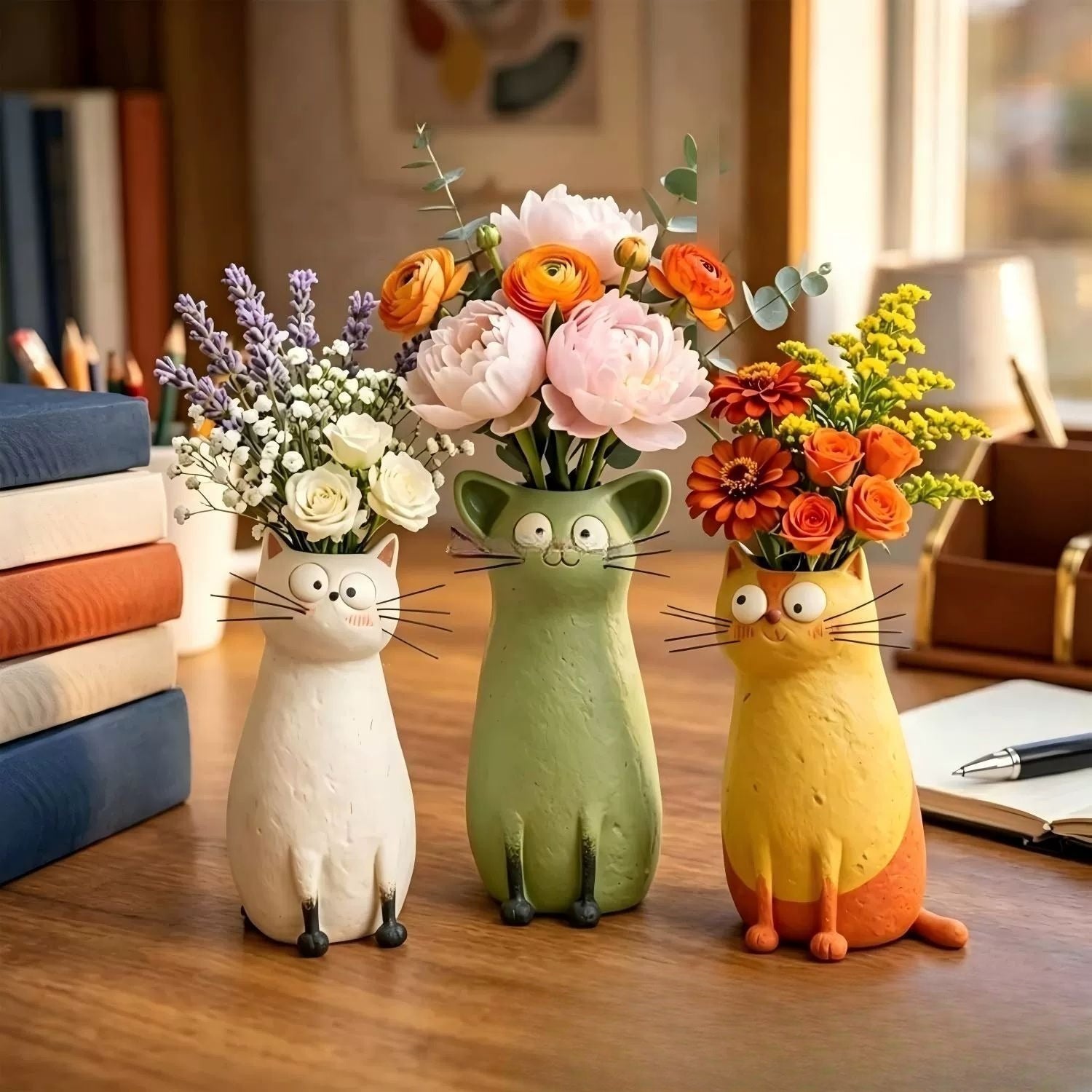 Quirky Cat Flower Vase Whimsical Animal Planter Home Decor