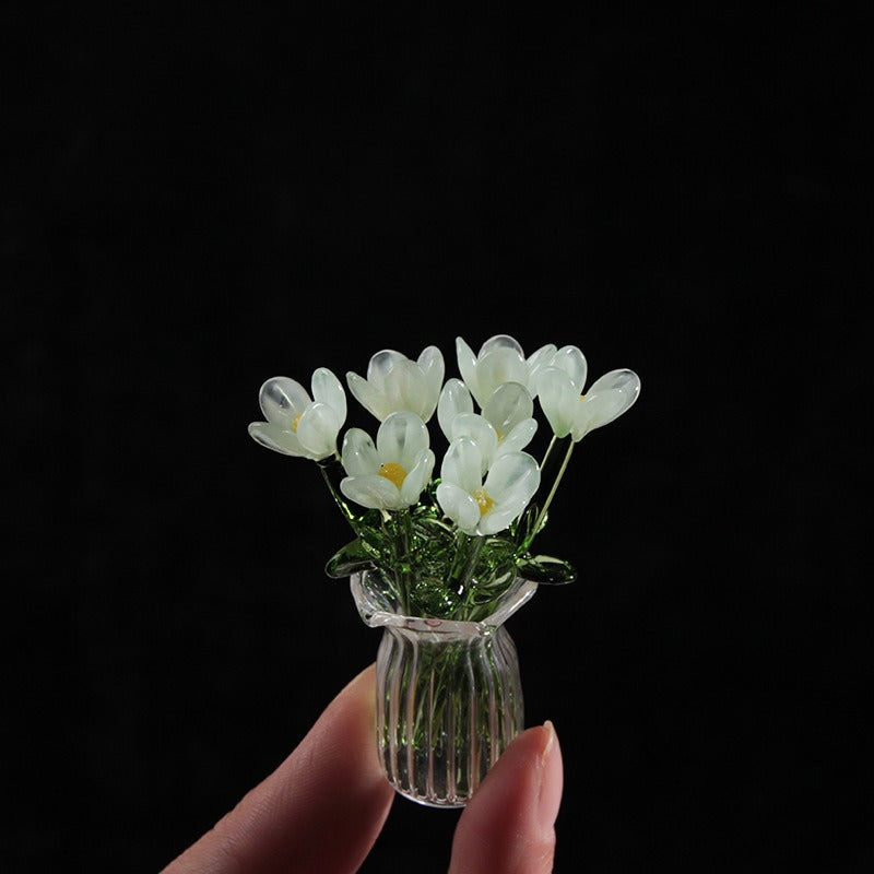 Mini Glass Flower Vase Artificial Floral Decor Gift Ornament